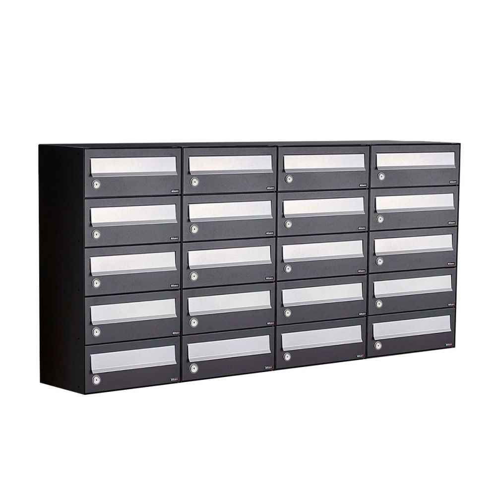 Brievenbusunit Hive set wand 4-breed, 5-hoog - zwart