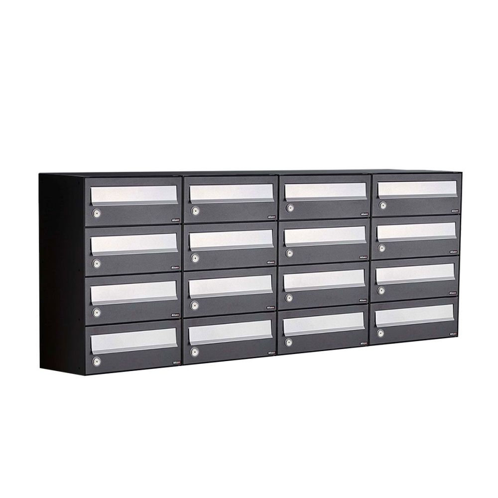 Brievenbusunit Hive set wand 4-breed, 4-hoog - zwart