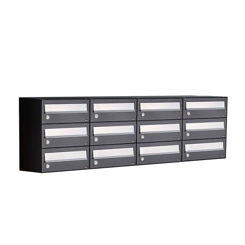 Brievenbusunit Hive set wand 4-breed, 3-hoog - zwart