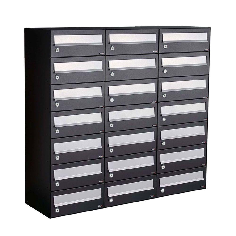 Brievenbusunit Hive set wand 3-breed, 7-hoog - zwart