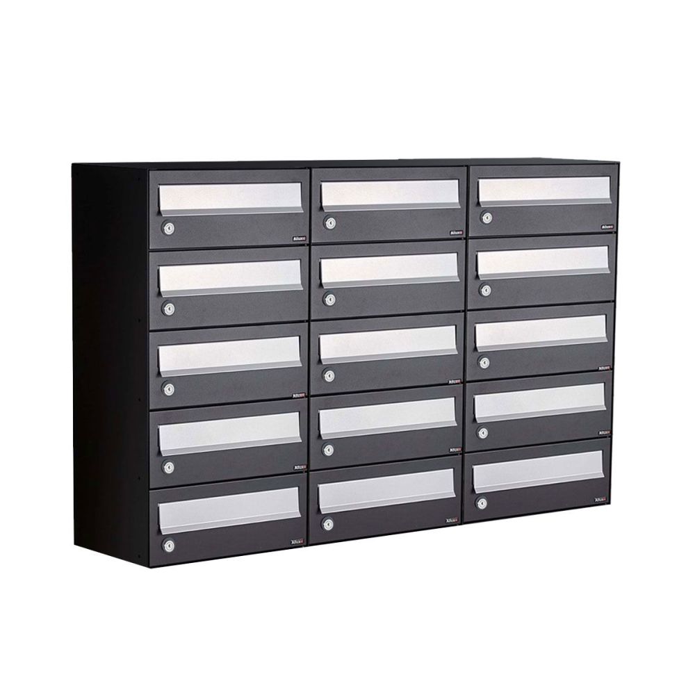 Brievenbusunit Hive set wand 3-breed, 5-hoog - zwart