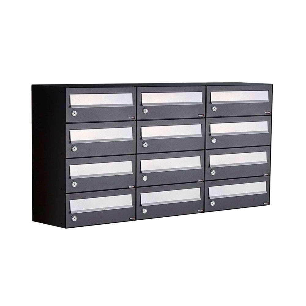 Brievenbusunit Hive set wand 3-breed, 4-hoog - zwart