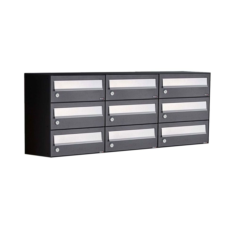 Brievenbusunit Hive set wand 3-breed, 3-hoog - zwart
