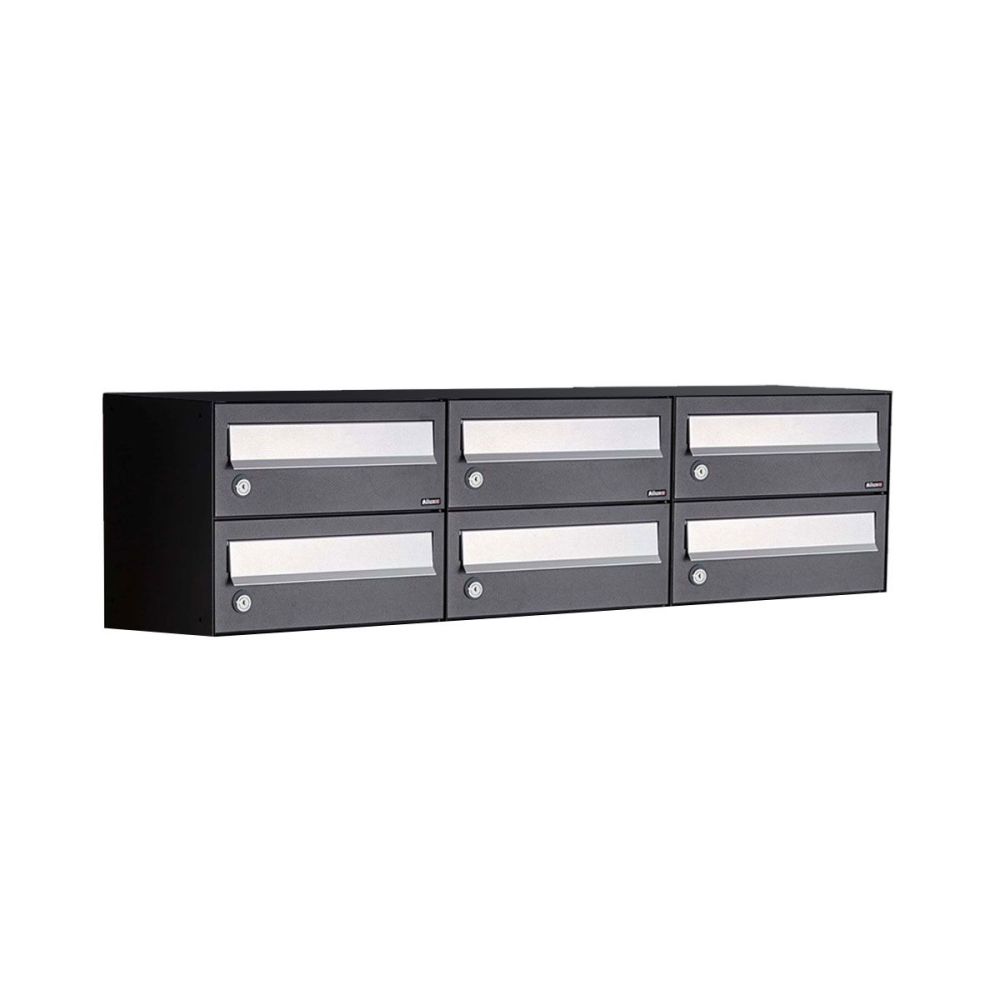 Brievenbusunit Hive set wand 3-breed, 2-hoog - zwart