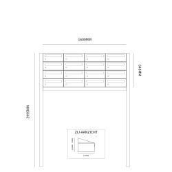 Brievenbusunit Hive set vrijstaand 4-breed, 4-hoog - antraciet