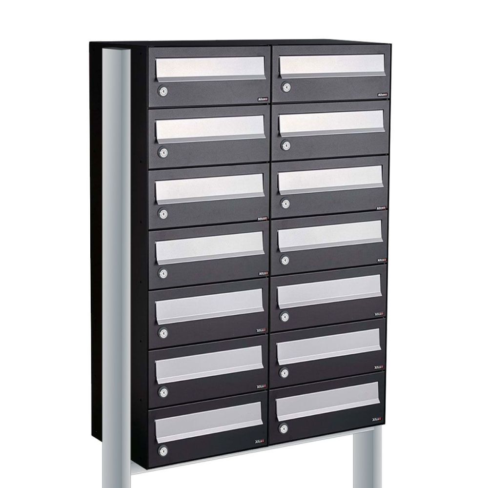Brievenbusunit Hive set vrijstaand 2-breed, 7-hoog - zwart