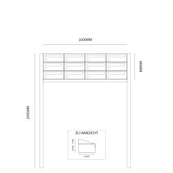 Brievenbusunit Hive set vrijstaand 4-breed, 3-hoog - zwart