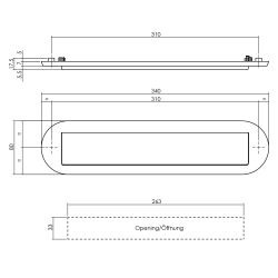 Intersteel Briefplaat ovaal 340x80mm met klep/regenrand - RVS/mat zwart