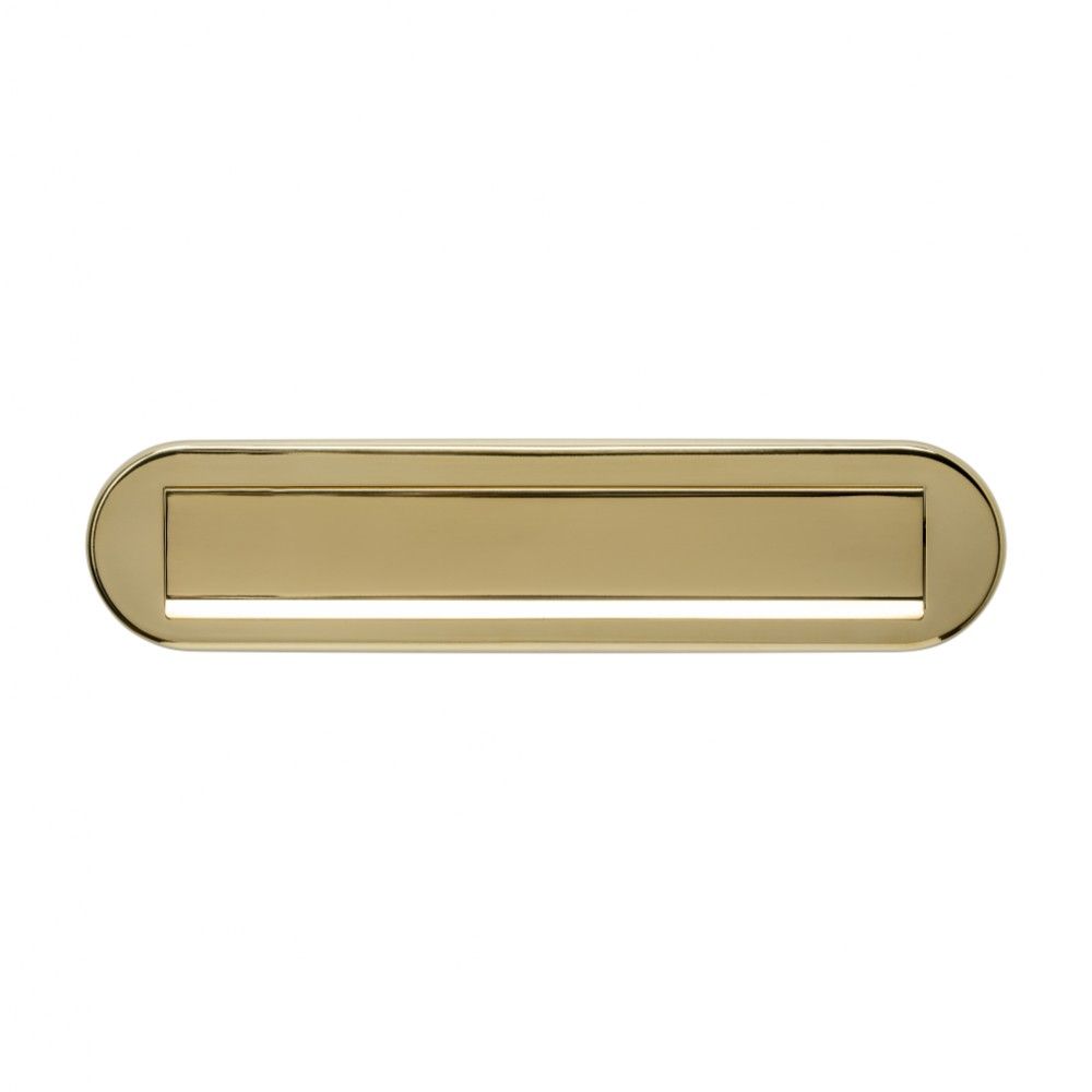 Intersteel Briefplaat ovaal 340x80mm met klep/regenrand - PVD messing kleur