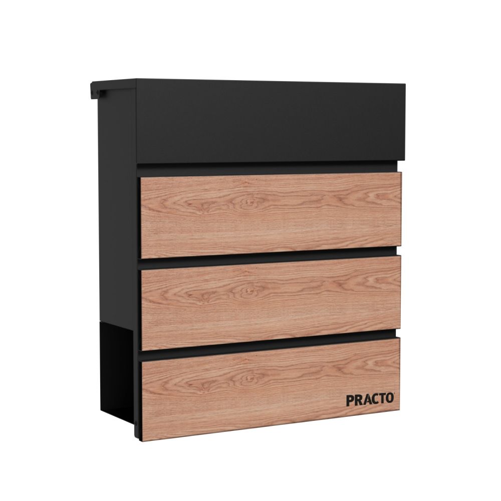 Practo Garden moderne brievenbus met krantenvak Cannes - mat zwart/hout