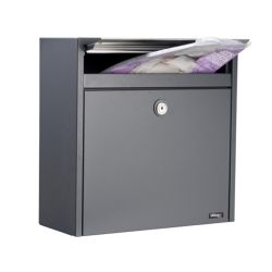 Allux 2500 brievenbus met paal 1003 staal - antraciet met RVS klep