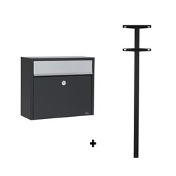 Allux LT150 brievenbus met paal 1003 staal - zwart met grijze klep