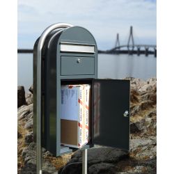 Bobi Cargo pakketbrievenbus en Round statief staal/RVS - donkergrijs/RVS klep